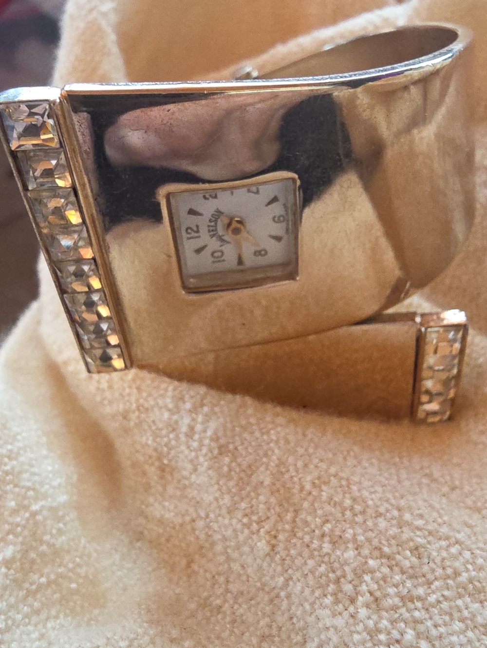 Vintage MCM Lady Nelson Gold Tone Crystal-Accent Bangle Watch for Women